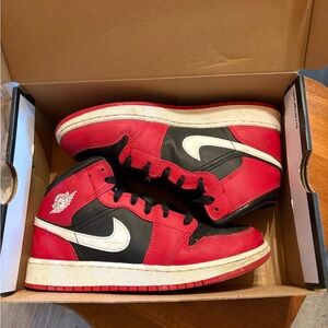 Jordan Air 1 Mid GS Black and Red Sneakers